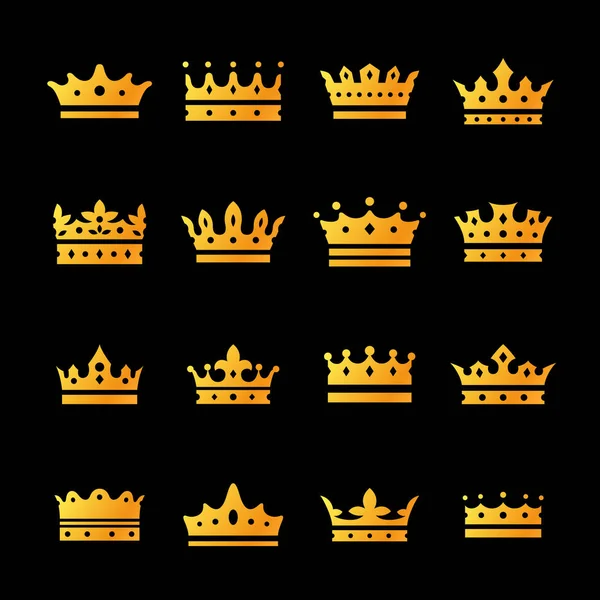 Set of golden crown icons — Stock Vector