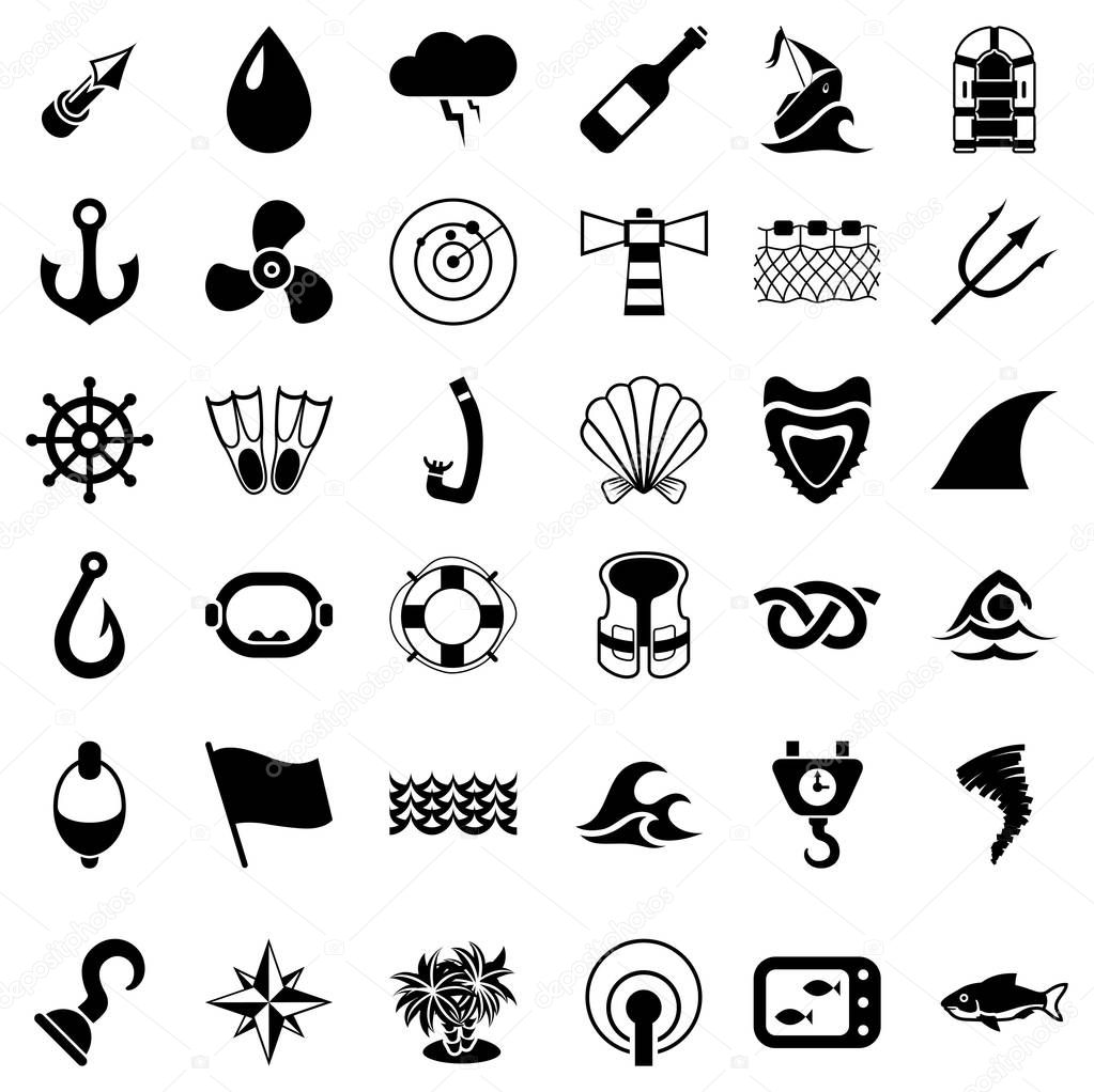 set of sea and swimming icons