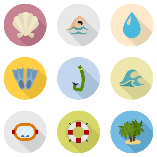 Conjunto de iconos del mar y la natación — Vector de stock