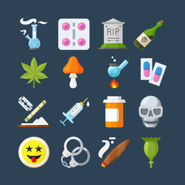 Illegal drugs flat icons set
