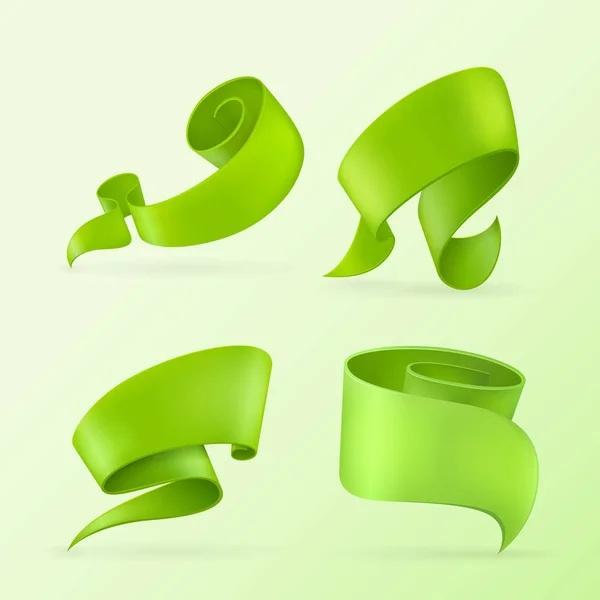 Ensemble de quatre bannières en papier vert, réalistes — Image vectorielle