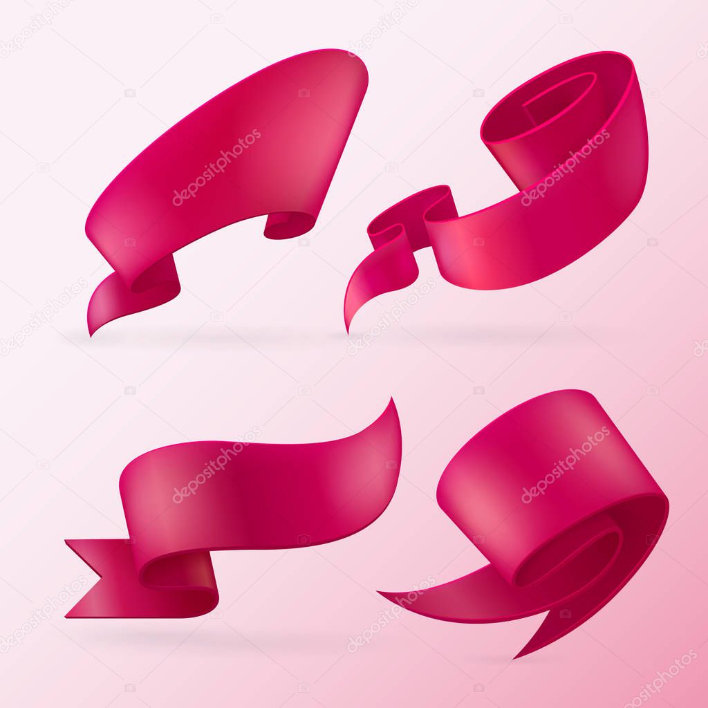 Red glossy ribbon banners set