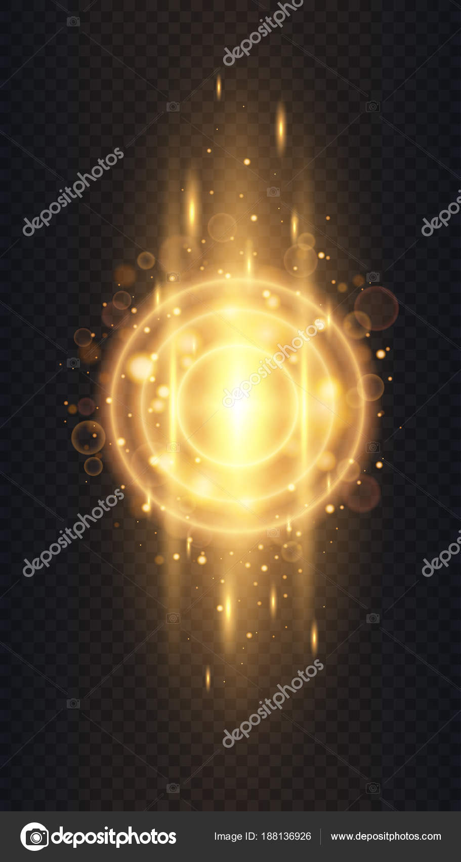 金色辉光粒子散景闪光效果爆裂的火花半透明的特殊光效应黑色背景数字元件矢量模糊在运动中垂直星爆射线图库矢量图©Hierarch 188136926