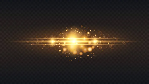 Goldglühpartikel Bokeh Glanzeffekt Platzte Vor Funkeln Transluzente Lichteffekte Schwarzer Hintergrund — Stockvektor