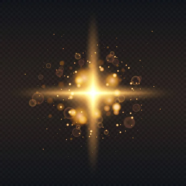 Золотые Светящиеся Частицы Боке Эффект Блесток Вспыхнул Блеска Полупрозрачный Специальный — стоковый вектор
