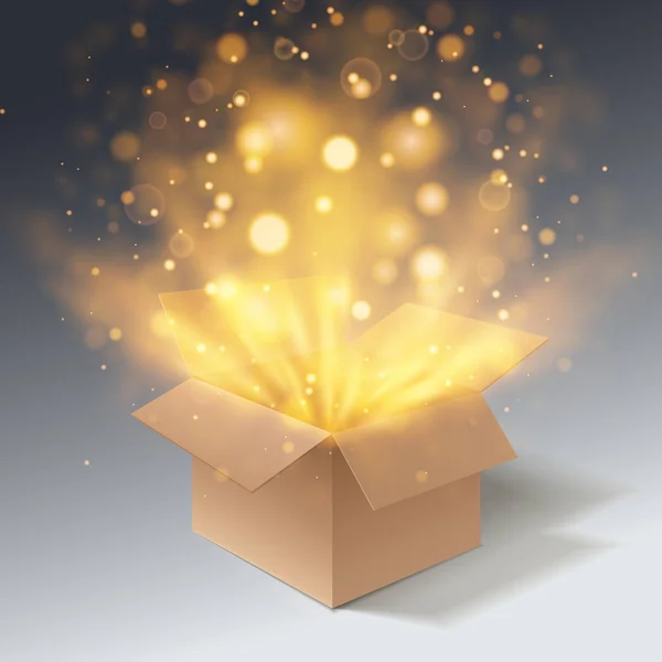 Открыть Подарочную Коробку Эффектом Боке Вид Сбоку Картонная Коробка Изолирован Векторная Графика