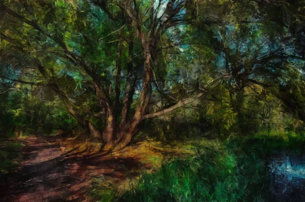 Ölmalerei. im Schatten eines Baumes — Stockfoto