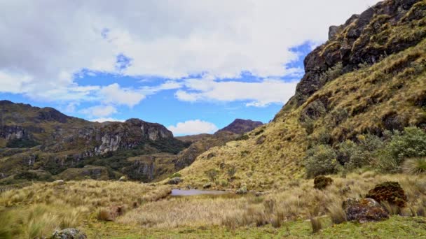 Vista de los Andes en el Parque Nacional Cajas cerca de Cuenca Ecuador — Vídeos de Stock