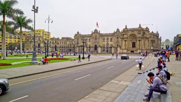 Omówienie głównego placu Lima z pałac rządowy, Palacio de Gobierno, Lima, Peru, 19 Wrze 2016 — Wideo stockowe