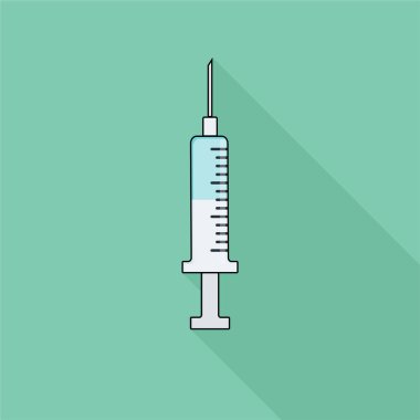 Modern simgesi laboratuvar tüpü, arka plan yeşil ve düz stil, uzun gölge 