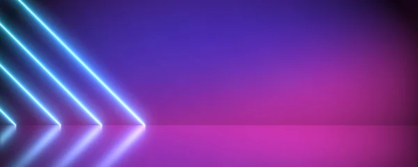 Neon Fütüristik Mavi ve Mor Işık Şekilleri Renkli Arkaplan ve Yansıtıcı Beton Çizgisi.