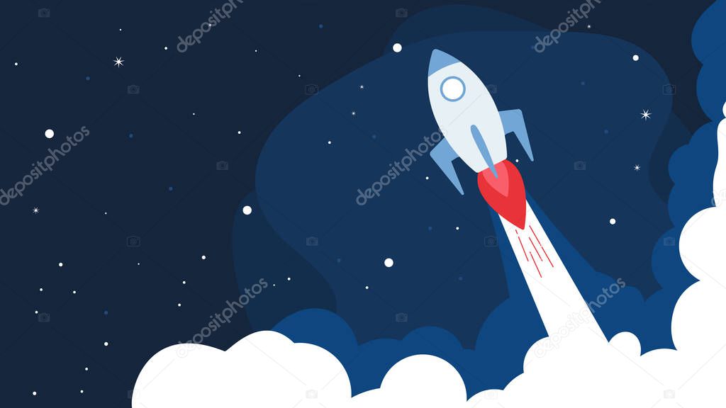 Rocket with stars background, Rocket launch,ship.vector, illustration concept of business product on a market. start up