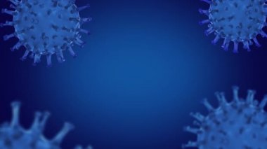 Mavi Arkaplan 'daki Motion Corona Virüsü. Abs 2019-ncov Rna virüsü - 3D görüntü ve metin için boşluk. Viral enfeksiyon konsepti. 4k döngü video canlandırması