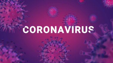 Metin ve mor renkli Corona Virüs Arkaplanı kavramı. Abs 2019-nCoV RNA virüsü - siyah arkaplanda üç boyutlu görüntü oluşturuldu. Viral Enfeksiyon Konsepti.