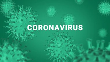 Patojen solunum koronavirüsü 2019-ncov virüsleri yeşil ortamda konak organizmada enfeksiyona neden oluyor. Virüs hücrelerinin mikroskobik görüntüsü. Viral hastalık salgını, 3 boyutlu illüstrasyon