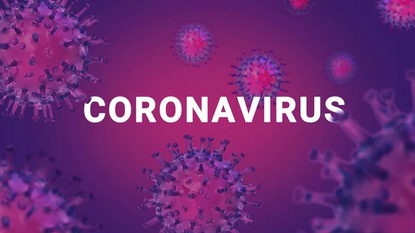 Concept corona Virus Background with text and purple color. Abs 2019-nCoV RNA virus - 3d rendered image on black background. Viral Infection concept.