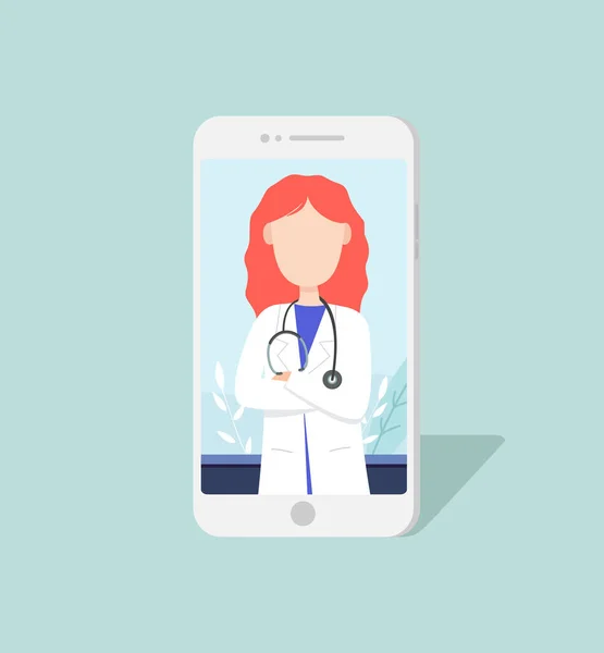 Chat Para Pantalla Teléfono Inteligente Con Médico Cabello Rojo Femenino — Vector de stock