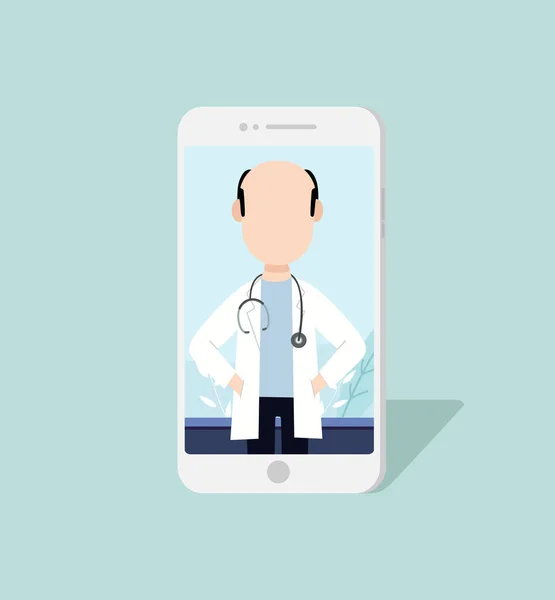 Smartphone Οθόνη Τον Άνθρωπο Γιατρό Απευθείας Σύνδεση Τηλεδιάσκεψη Γιατρό Σας — Διανυσματικό Αρχείο