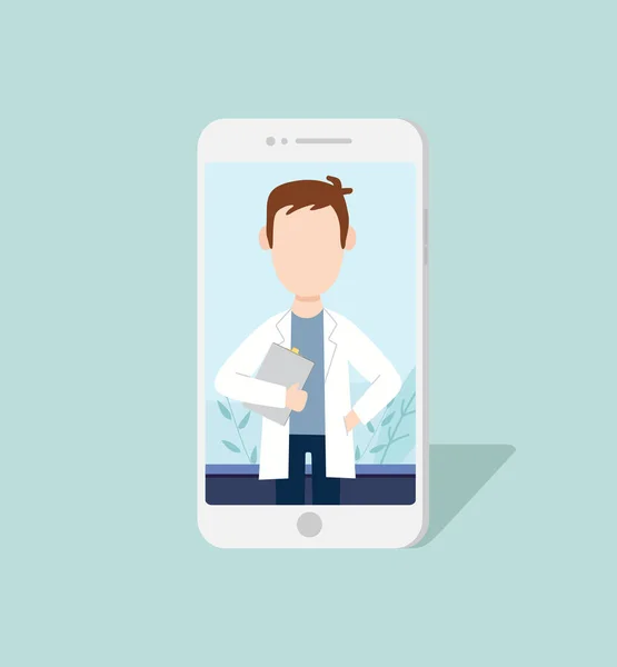 Chatta Con Medico Uomo Schermo Smartphone Con Medico Online Medicina — Vettoriale Stock