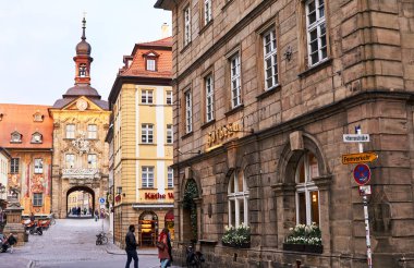 Bamberg, Bavyera, Almanya sunset yakınında eski Townhall.