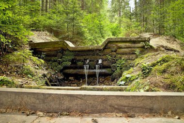 A small waterfall at the forestry open-air museum in Vydrovo. clipart
