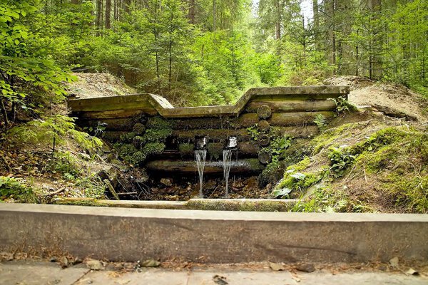 A small waterfall at the forestry open-air museum in Vydrovo.