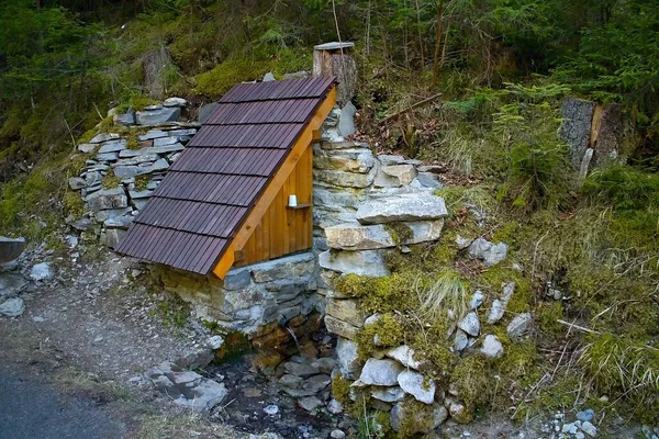 Shelter for flowing spring forest water in Ilanovska valley in Slovakia. Liptov.