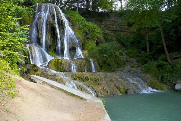 Lucansky Waterfall Kaskad Och Faller Från Kanten Travertin Terrassen Liten — Stockfoto