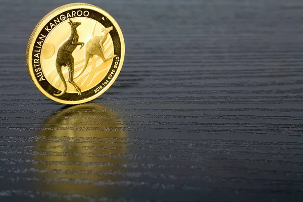 Złoty Wiek - Australijski Kangaroo - Złota moneta inwestycyjna na złe czasy. Zdjęcie Stockowe