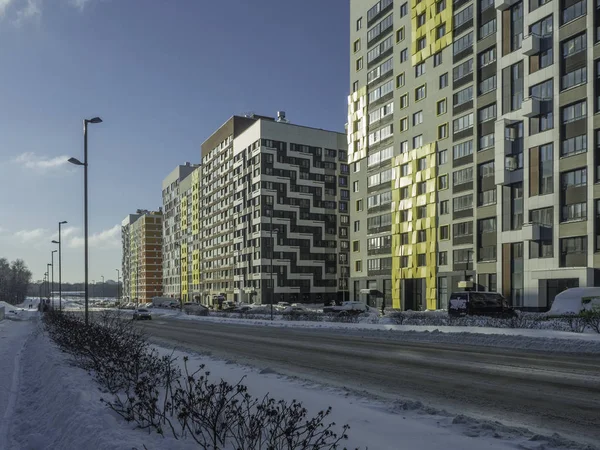 Winter. Modern low-rise residential comple