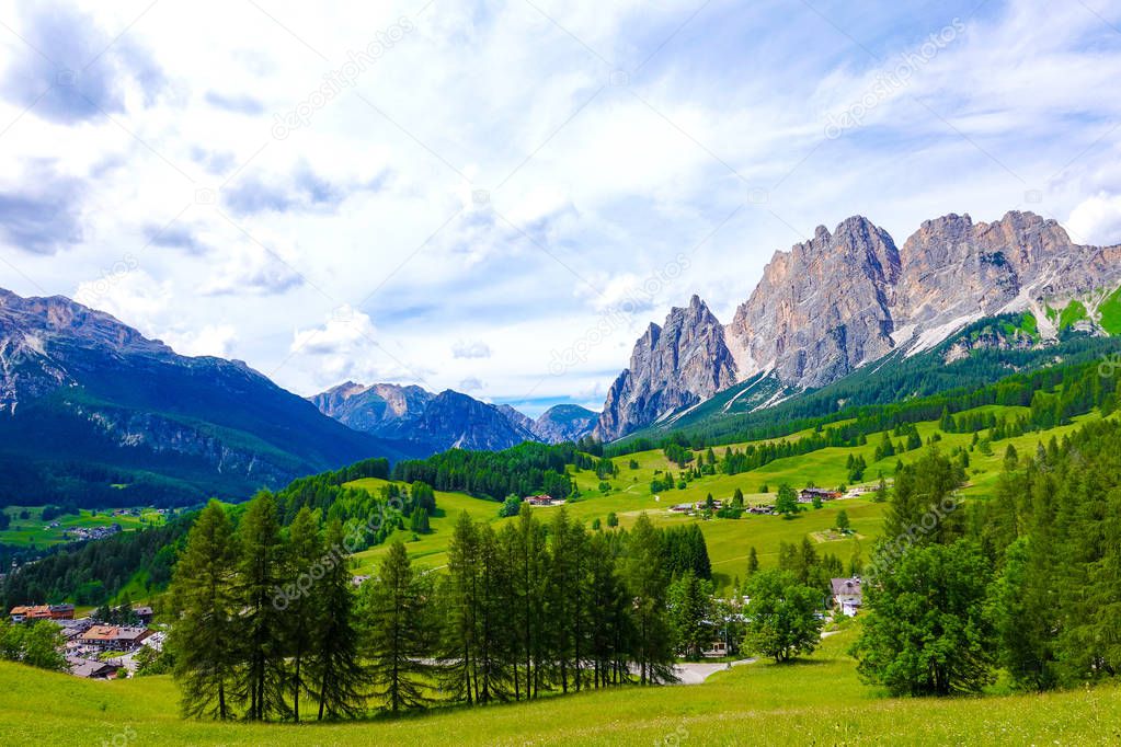 View of magnificent Dolomites in Cortina, Italy