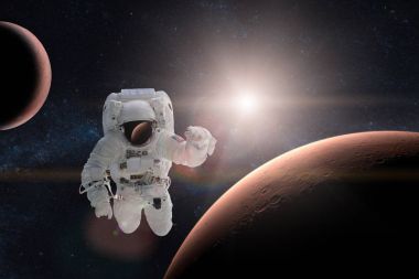 Astronot uzayda Mars'ın arka plan. 