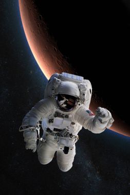 Astronot uzayda Mars'ın arka plan.