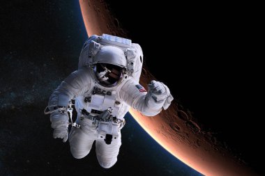 Astronot uzayda Mars'ın arka plan. 