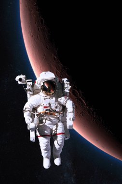 Astronot uzayda Mars'ın arka plan. 