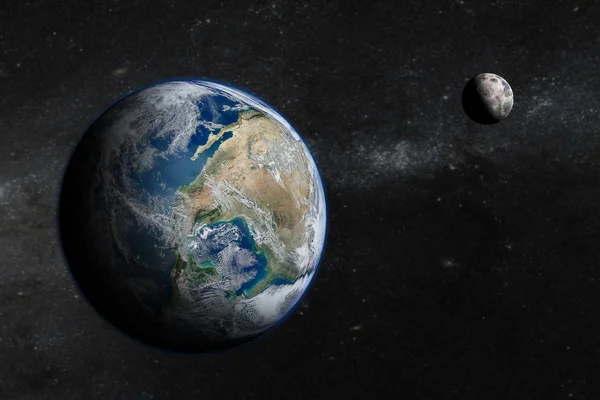 Earth in the outer space with beautiful moon.