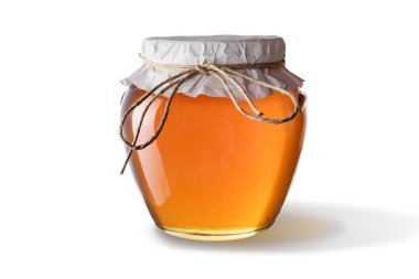 Beyaz arka plan üzerinde izole kavanoz bal.