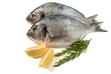 Çiğ taze limon ve biberiye dorado balık. Sağlıklı gıda. 