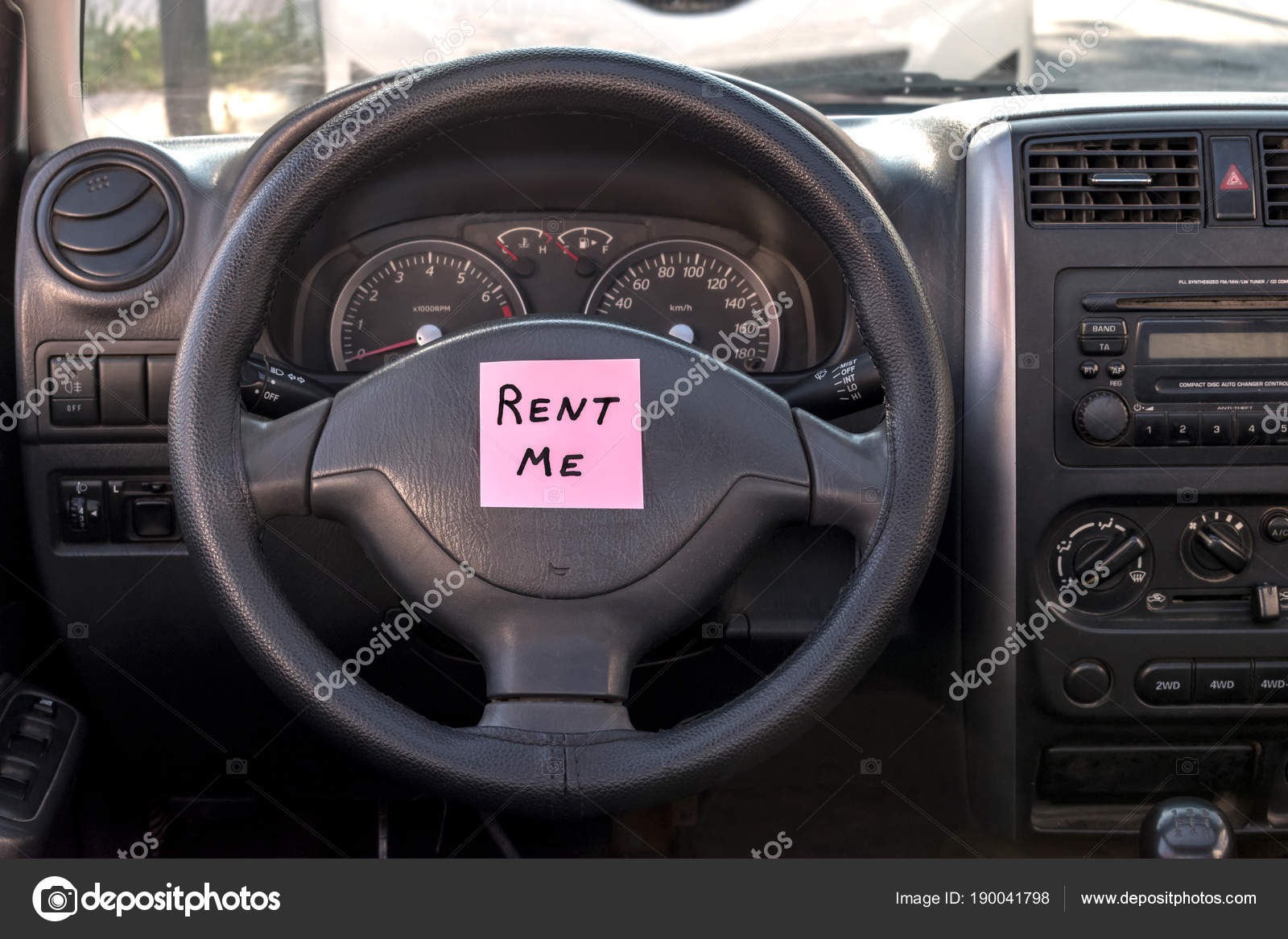 Car Interior Close Up Rental Sign Rent Me Text Stock