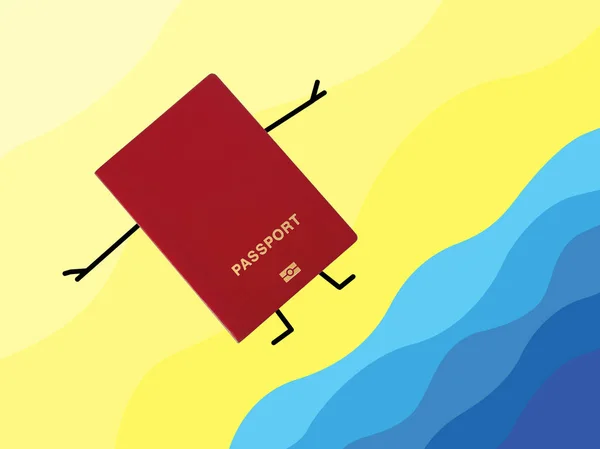 Red passport lying on a hand drawn beach. Summer travel concept. — Stock Photo, Image