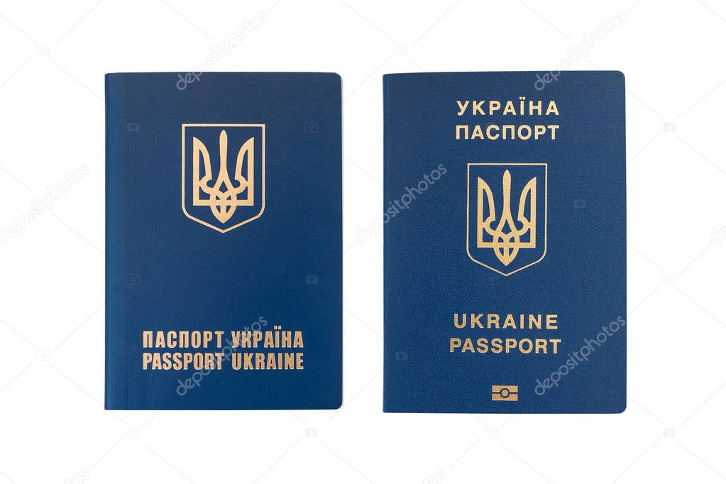 Foreign passport of Ukraine isolated on white background.