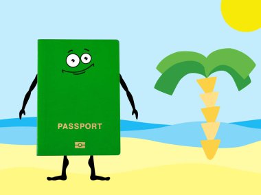 Bir yandan yeşil pasaport beach palmiye ağacı ile çizilmiş. 
