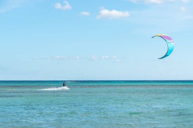 Bir uçurtma sörfçüsü dalgalarda sörf yapar