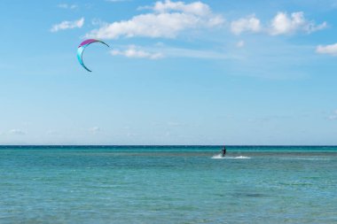 Bir uçurtma sörfçüsü dalgalarda sörf yapar