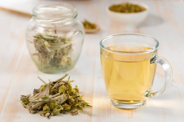 Cam fincan kuru ot ile şifalı çay.