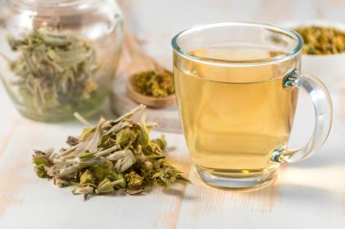 Cam fincan kuru ot ile şifalı çay.