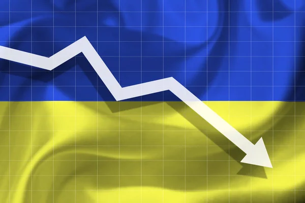 Fehér nyíl tartozik, a háttérben a zászló Ukrajna — Stock Fotó