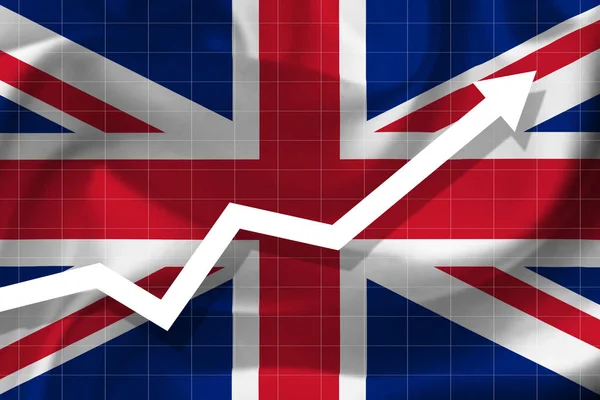 Crescita della freccia bianca sullo sfondo della bandiera del Regno Unito . — Foto Stock