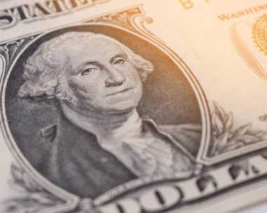 George Washington portre üzerinde 1 dolarlık banknot, yakın çekim. Tonda