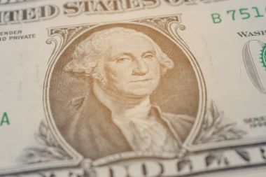 George Washington portre üzerinde 1 dolarlık banknot, yakın çekim. Tonda